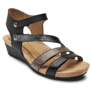 Cobb Hill Wide Black Leather Hollywood 4 Strap Sandal